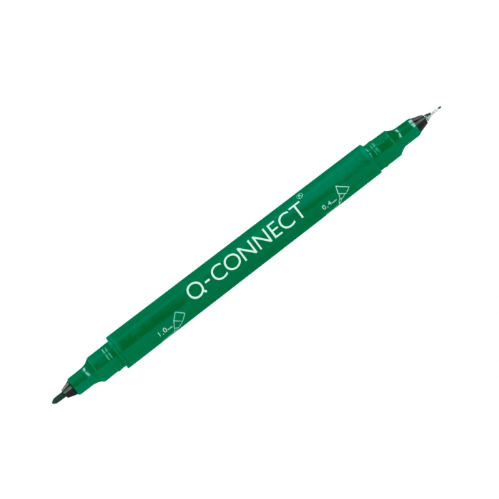 Q-connect Rotulador Marcador Permanente Doble Punta Color Verde Trazo 0,4 mm y 1 mm 1