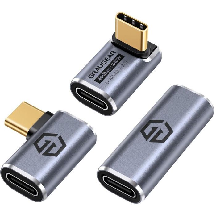 GrauGear G-AD-40G-3 Adaptador USB-C a USB-C 40Gbps 8K de Aluminio (3 Unidades) USB4 Gen 4 Plata