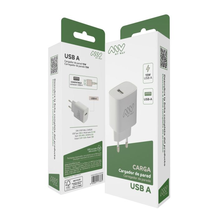 myway cargador de pared USB A 15W blanco 3