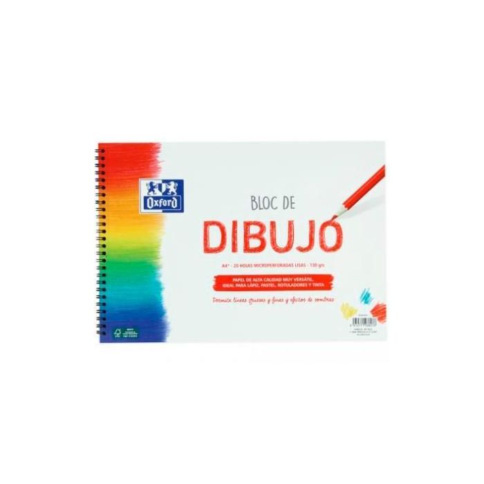 Oxford Bloc de Dibujo Escolar Tapa Blanda Espiral, 20 Hojas Liso Blanco 130g A4+ (5 Unidades) (5 Unidades)