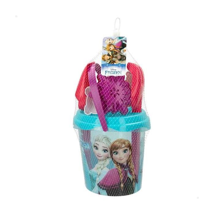 Cubo de playa frozen diametro18 cm con pala,rastrillo y 2 moldes. Cubo de playa frozen diametro18 cm con pala,rastrillo y 2 moldes.