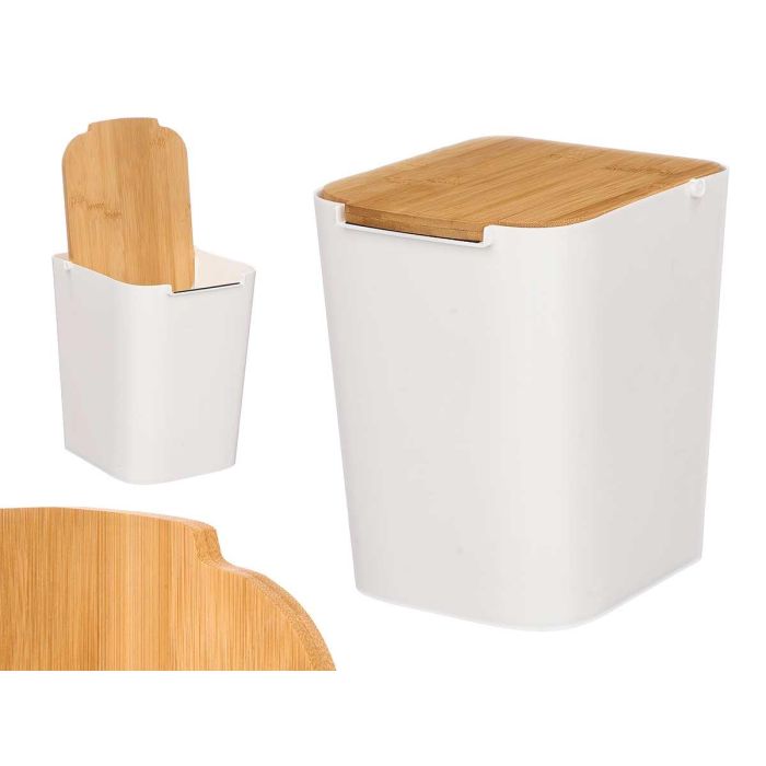 Papelera con Tapa de Bambú Blanca Kinvara 17.2x24.5x22 cm (6 Unidades) Papelera con Tapa de Bambú Blanca Kinvara 17.2x24.5x22 cm (6 Unidades)