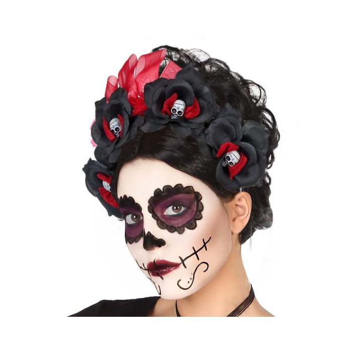 Diadema Catrina Rosas Negras Calavera Mujer Adulto