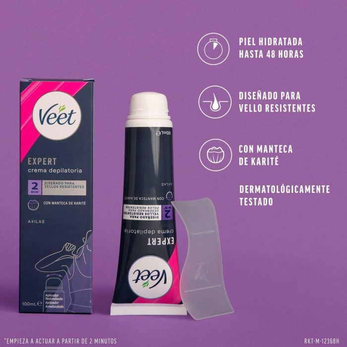 Veet EXPERT AXILAS Crema Depilatoria Roll-on Zonas Sensibles Axilas Bikini 100 ml - 35% Menos Químicos, Sin Amoníaco 4