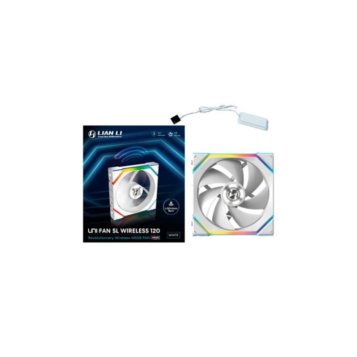 LIAN LI Ventilador para PC UNI FAN SL120 Wireless ARGB Blanco - 120mm, Control Inalámbrico 2.4GHz, 40 LEDs, FDB, hasta 2000 RPM, 64 CFM, Software L-Connect 3, 1 Unidad