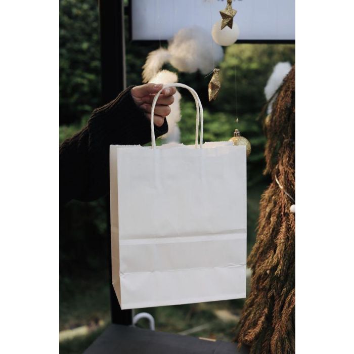 Algon Set de 3 Bolsas de Papel Blancas de 26 x 14 x 31 cm (24 Unidades)