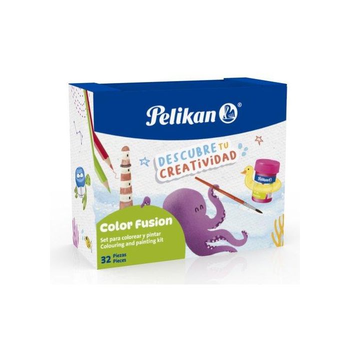 Set De Color Pelikan Fusion Surtido 12X Lapices Colores Hexagonales 12X Rotul. Colorella Star 6X Tempera 25 Ml Surtido 1X Recipiente Agua 1X Pincel Pelo Pony 23 Nº8