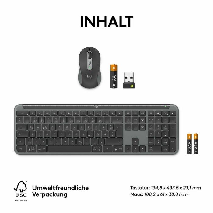 Logitech MK950 Combo Signature Slim Inalámbrico Teclado y Ratón QWERTZ Alemán Grafito RF Wireless + Bluetooth 1