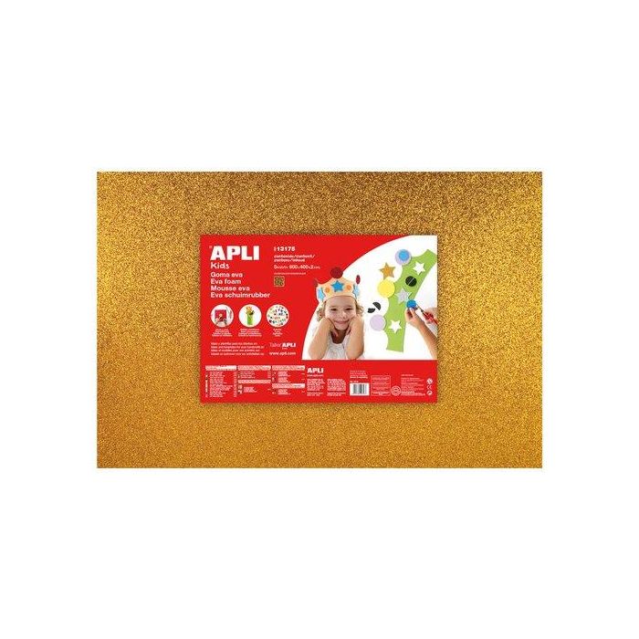 Goma Eva Apli Hoja 40X60 Cm Purpurina Oro Paquete De 3