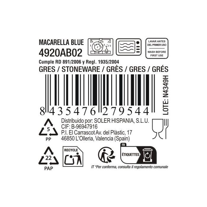 Plato Macarella Blue 26.5 cm - Inde (12 Unidades) 4 Plato Macarella Blue 26.5 cm - Inde (12 Unidades) 4