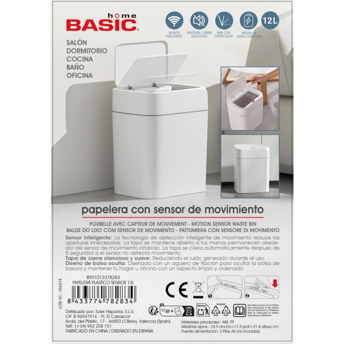 Papelera Plastico Sensor 12L Basic Home (6 Unidades) 12 Papelera Plastico Sensor 12L Basic Home (6 Unidades) 12