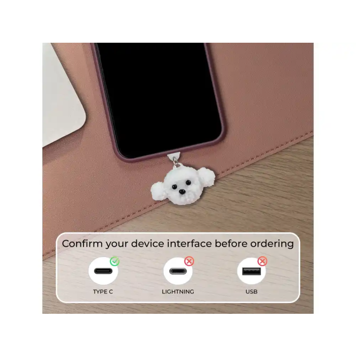 Wondee Protector de Puerto Charm Funny Tipo C Perro - Charm Decorativo y Protector Anti-Polvo para Móvil, Smartphone