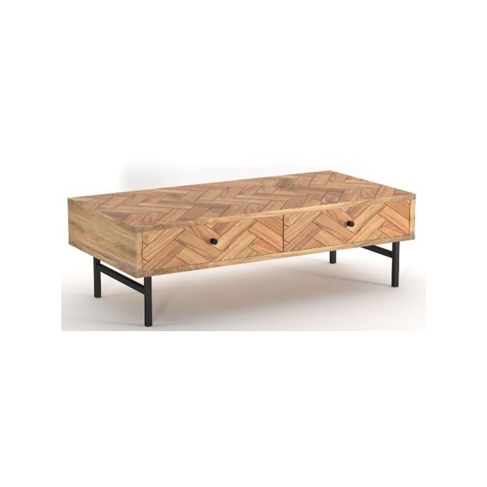 DKD Home Decor Mesa de centro moderna Espiga de acacia y metal 110x60x45 cm