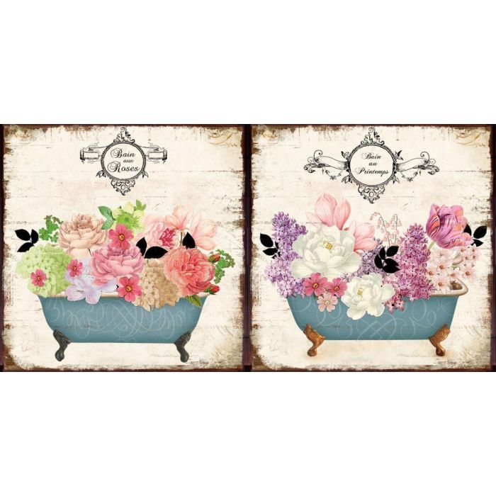 DKD Home Decor Decoración Pared Romántico Flores Metal Multicolor 30x30 cm (6 Unidades)