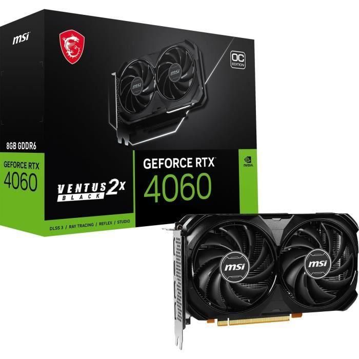 MSI GEFORCE RTX 4060 VENTUS 2X BLACK 8G OC tarjeta gráfica NVIDIA 8 GB GDDR6