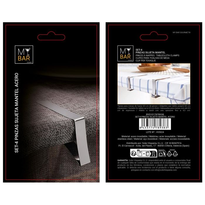 # -96- Set-4 Pinzas Sujeta Mantel Acero My Bar (24 Unidades) 5 # -96- Set-4 Pinzas Sujeta Mantel Acero My Bar (24 Unidades) 5