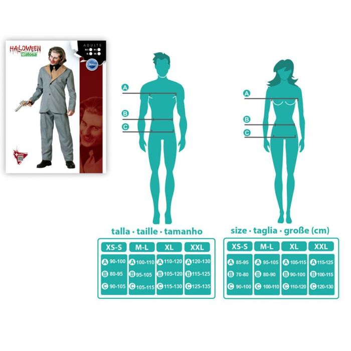 Disfraz Payaso Traje Gris Con Corbata Para Hombre Adulto XXL