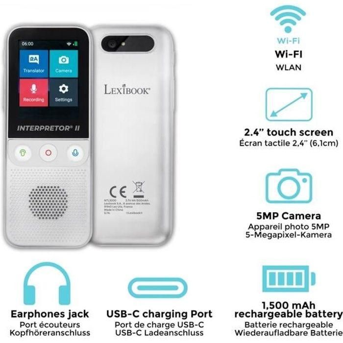 Lexibook Interpretor 2 Traductor de voz instantáneo AI 137 idiomas con cámara, portátil Wi-Fi y traducción vocal 47 idiomas Lexibook Interpretor 2 Traductor de voz instantáneo AI 137 idiomas con cámara, portátil Wi-Fi y traducción vocal 47 idiomas