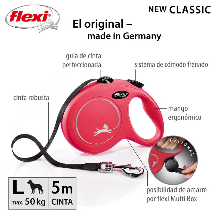Flexi Correa New Classic Cinta Talla L 5 Metros Rojo