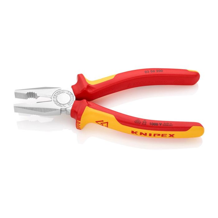 Knipex Alicates universales 0306200, cromado, mangos aislados, 200x65x20mm, para cortar alambre blando y duro, acero forjado 1 Knipex Alicates universales 0306200, cromado, mangos aislados, 200x65x20mm, para cortar alambre blando y duro, acero forjado 1