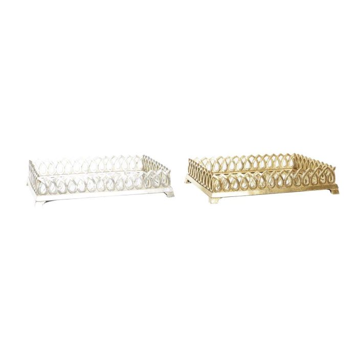 Bandeja Chic DKD Home Decor Dorado Plateado 24 x 6.6 x 33 cm (2 Unidades)