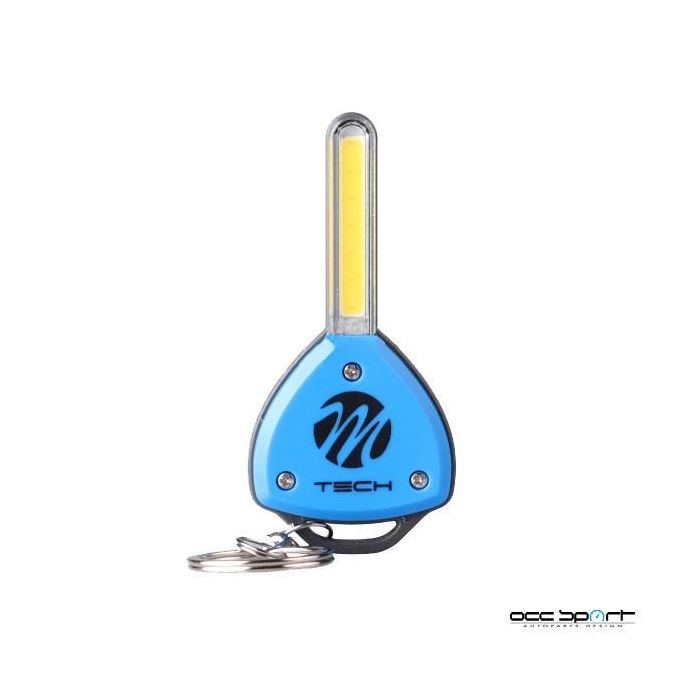 M-Tech MTECIL01 Llavero Linterna LED COB 0.5W Potente de Bolsillo, 3 Modos (100%/60%/Strobe), 2h Autonomía, Pilas CR2032 Incluidas, Azul