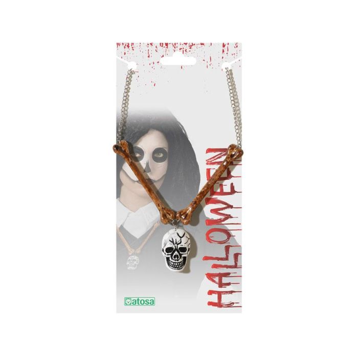 Collar con Huesos Decorativos y Calavera Central de Estilo Primitivo Rústico para Disfraces: Tribal, Cavernícola, Halloween y Carnaval 1 Collar con Huesos Decorativos y Calavera Central de Estilo Primitivo Rústico para Disfraces: Tribal, Cavernícola, Halloween y Carnaval 1