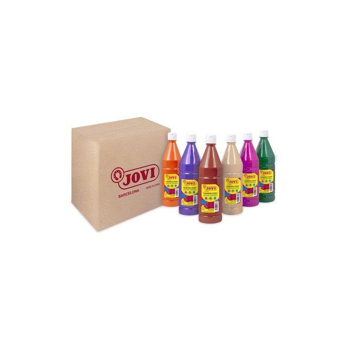Tempera Jovi Liquida 1000 Ml (Botella) Surtido Colores Secundarios Caja De 6 (Naranja, Magenta, Carne, Marron, Verde Oscuro Y Violeta)
