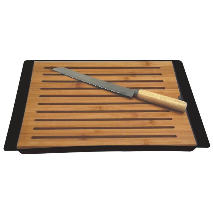 Totally Addict Tabla de Pan con Cuchillo y Bandeja Recoge-migas, Madera, 27x38 cm 2
