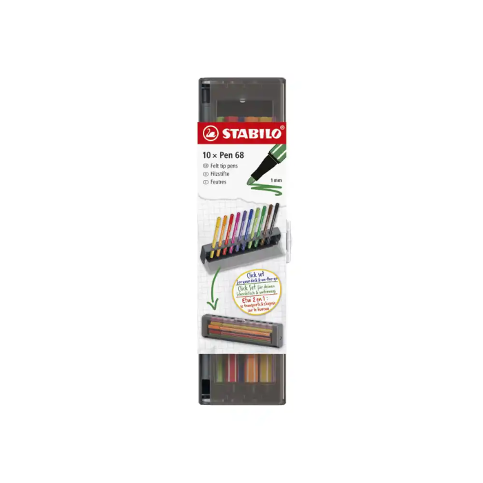 Stabilo Rotulador Pen 68 Acuarelable Estuche Click Set 10 Unidades Colores Surtidos Trazo 1 mm 2