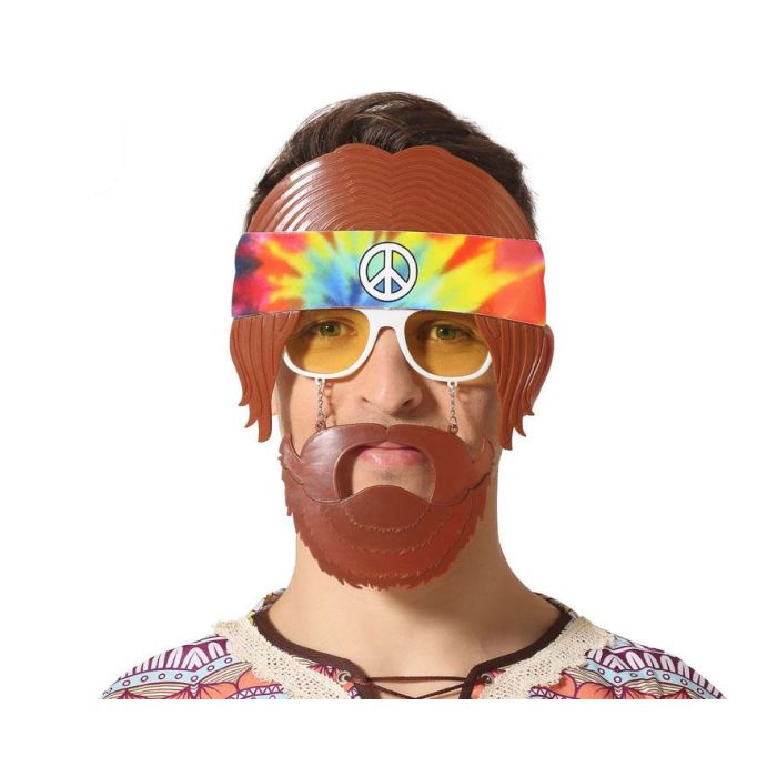 Gafas Hippie Años 60 con pelo y bigote incorporado para disfraces y fiestas