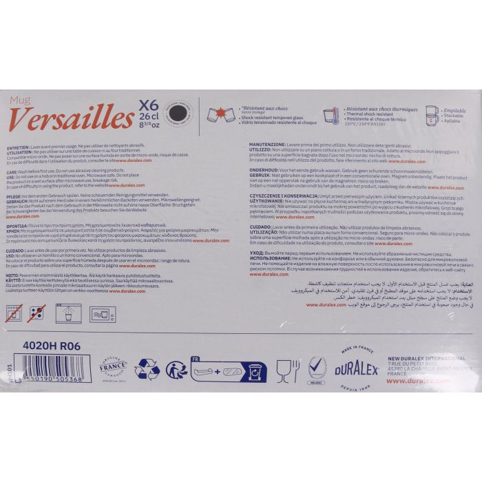 Duralex Mug Apilable Gris 26 cl Colección Versailles - Taza para el Hogar y la Cocina con Dimensiones de 10 x 7 x 9 cm (72 Unidades) 4