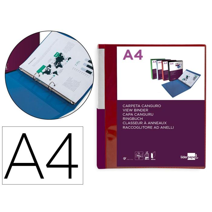 Carpeta Liderpapel Canguro 2 Anillas 25 mm Mixtas Polipropileno Din A4 Rojo Translucido Carpeta Liderpapel Canguro 2 Anillas 25 mm Mixtas Polipropileno Din A4 Rojo Translucido