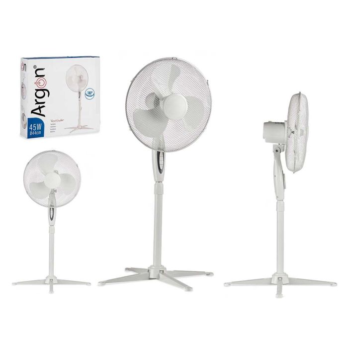 Argon Ventilador de Pie 45W, 60x43x15 cm, 3 Velocidades, Giro 180°, Cabezal Inclinable, Blanco 0 Argon Ventilador de Pie 45W, 60x43x15 cm, 3 Velocidades, Giro 180°, Cabezal Inclinable, Blanco 0