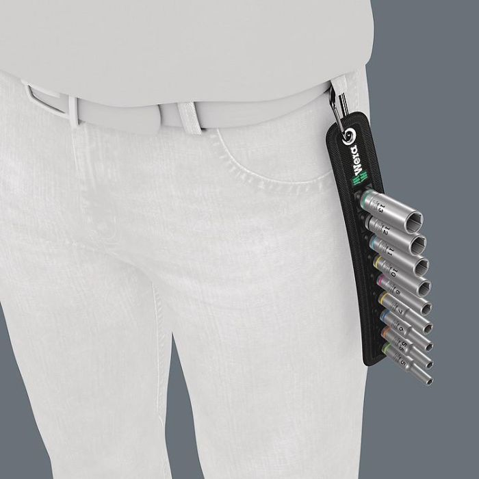Wera 05004525001 Juego de Enchufes Belt A Deep 1 de 1/4" Métrico, 9 piezas: 5.5, 6, 7, 8, 10, 11, 12, 13 mm, 50 mm 5