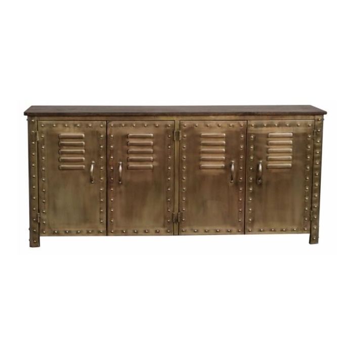 DKD Home Decor Buffet Loft Dorado de Metal con 4 Puertas y 4 Estanterías - Mueble Aparador de Almacenamiento 152x35x69 cm