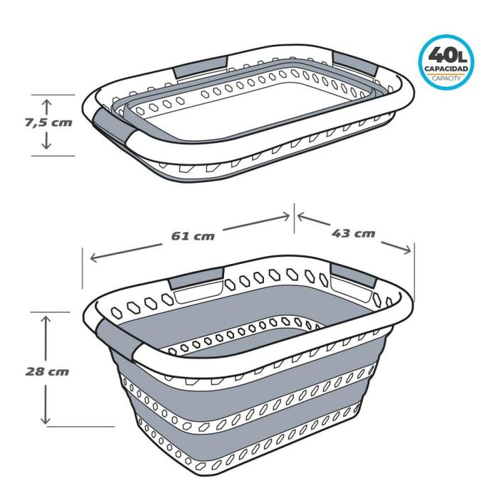 Cesta Plegable para la Ropa Aktive Polipropileno TPR 61 x 7,5 x 43 cm 61 x 28 x 43 cm (4 Unidades) 3