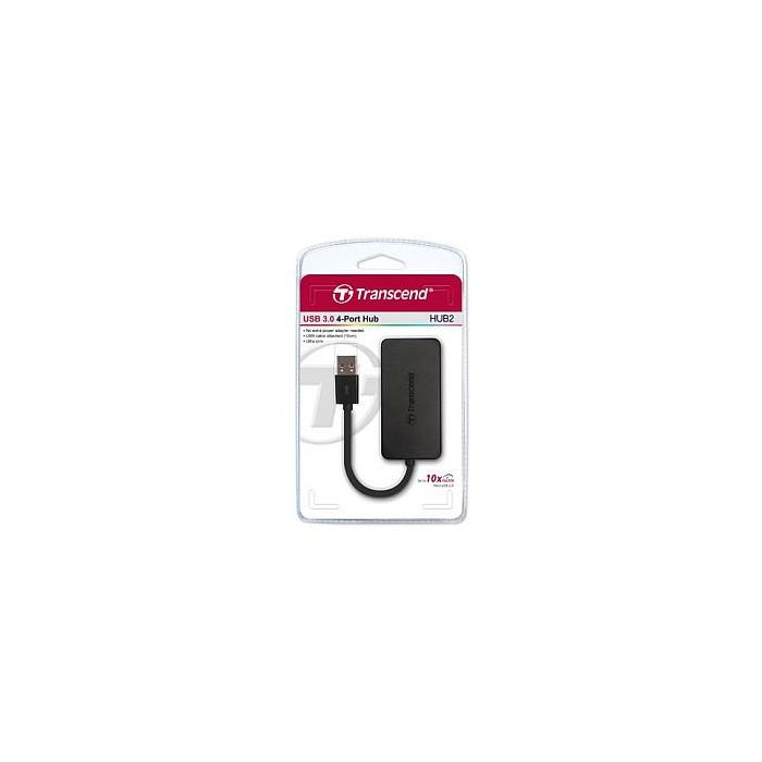 Transcend HUB2 Hub USB 3.0 de 4 Puertos, Negro