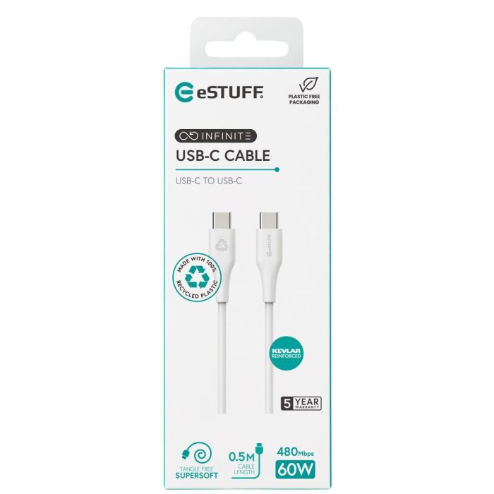 eSTUFF INFINITE Super Soft USB-C to USB-C Cable 0.5m - 100% Recycled PVC Free Plastic 3 eSTUFF INFINITE Super Soft USB-C to USB-C Cable 0.5m - 100% Recycled PVC Free Plastic 3