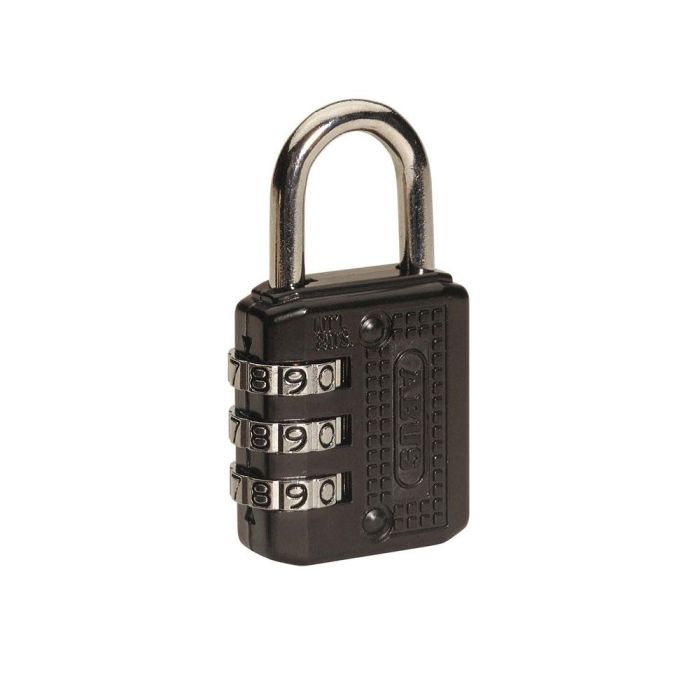 Abus 715/20 Candado de Combinación Negro 20mm, Cuerpo Zinc Fundido, Arco Acero Endurecido, Código Reprogramable 4 Dígitos