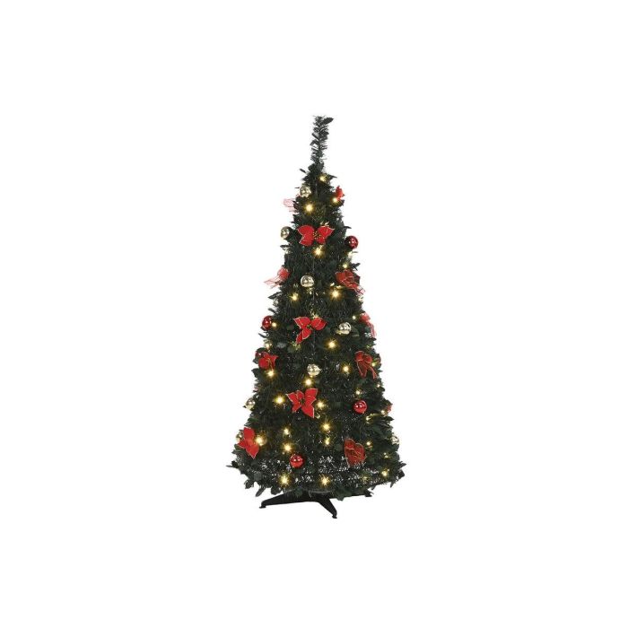 DKD Home Decor Árbol de Navidad Tradicional con Luces LED, de 150 cm de Altura, Colores Rojo y Verde, Plegable y Desmontable, de PVC