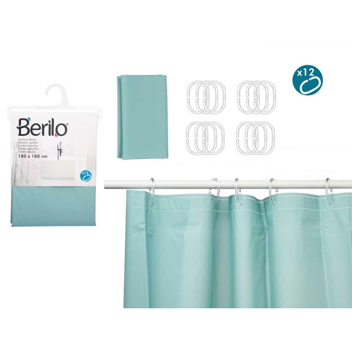Cortina de Baño Transparente Verde Azulado 180x180 cm - Berilo (12 Unidades) Cortina de Baño Transparente Verde Azulado 180x180 cm - Berilo (12 Unidades)