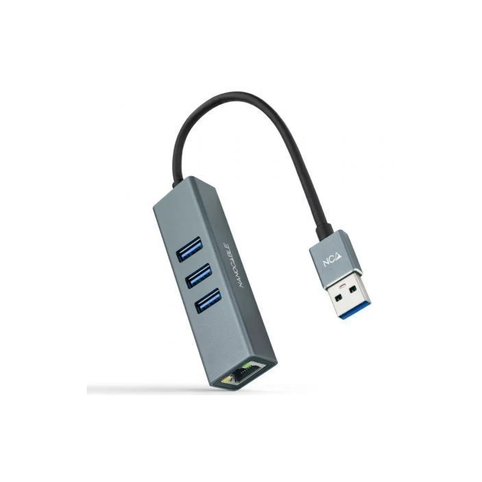 Nano Cable 10.03.0407 Hub USB 3.0 a Ethernet Gigabit con 3 Puertos USB 3.0, Color Gris, Longitud 15 cm