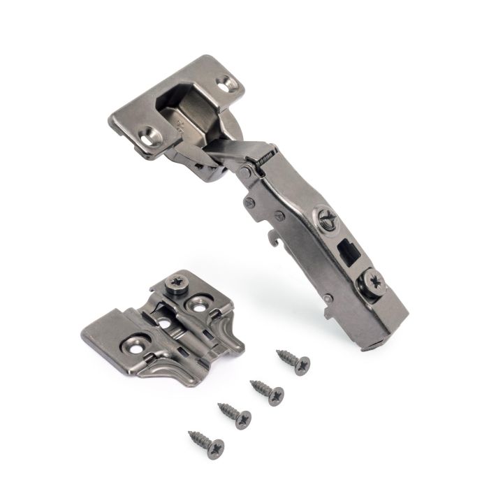 Emuca Lote de 20 bisagras rectas X91 con cierre suave y suplementos para atornillar, Altura 0, Acero, Titanio 2 Emuca Lote de 20 bisagras rectas X91 con cierre suave y suplementos para atornillar, Altura 0, Acero, Titanio 2