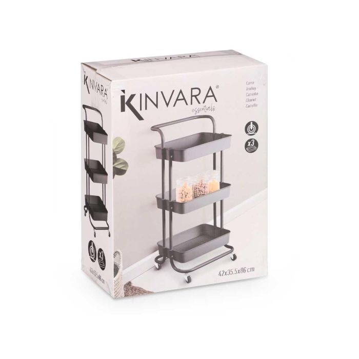 Kinvara Carro Organizador Plástico Negro 3 Pisos 42 x 35.5 x 86 cm 2