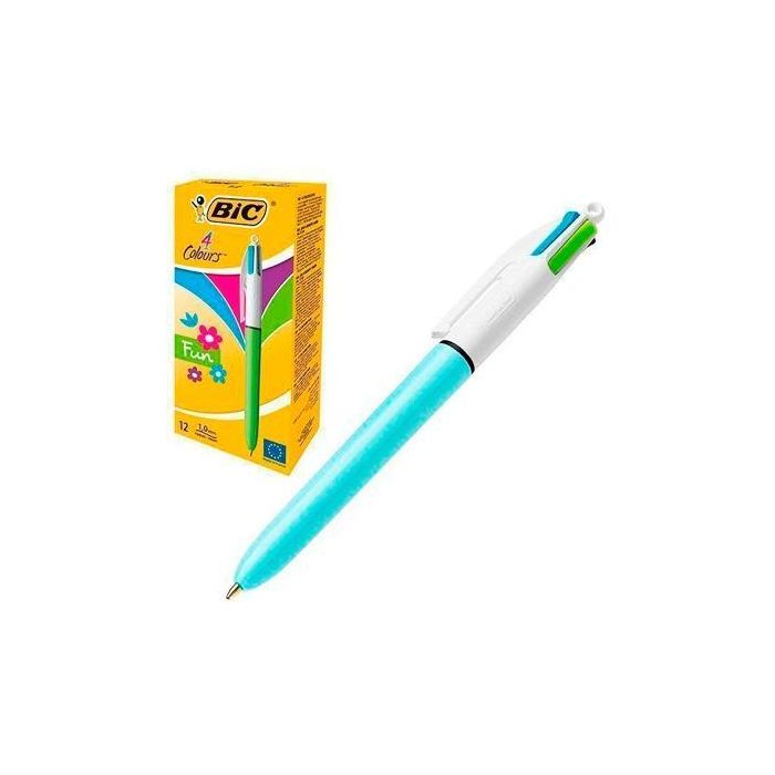 Bic Bolígrafo 4 Colores Fun Pastel Cuerpo Blanco-Azul Caja 12 Ud