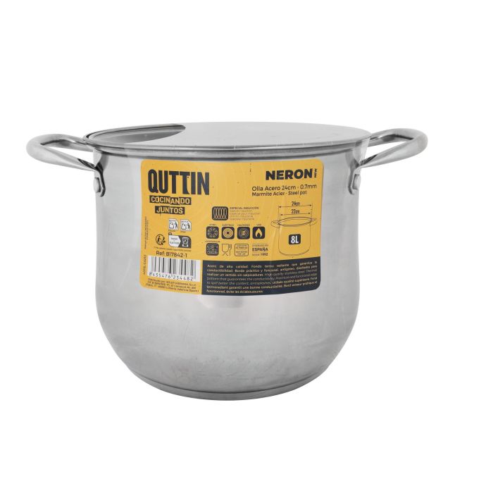 Olla New Neron 24 cm (8L) Acero Inoxidable con Tapa - Quttin (4 Unidades) 3 Olla New Neron 24 cm (8L) Acero Inoxidable con Tapa - Quttin (4 Unidades) 3