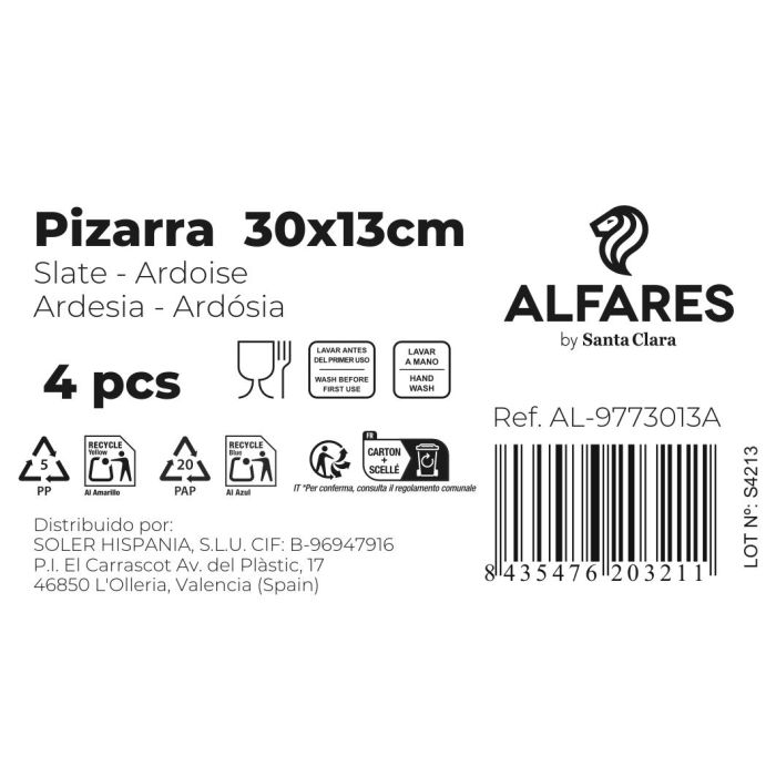 Bandeja Pizarra 30x13 cm Alfares - Santa Clara (20 Unidades) 2 Bandeja Pizarra 30x13 cm Alfares - Santa Clara (20 Unidades) 2