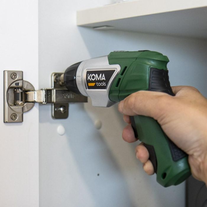 Koma Tools 3v-ar Atornillador a Batería 3.6V Litio-Ion 1300mAh Reversible con Luz LED, Velocidad y 6 Pares 3