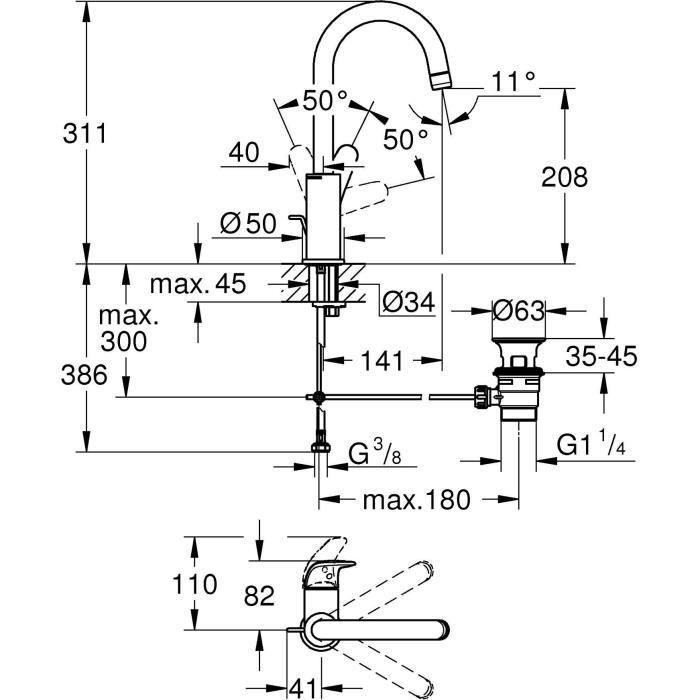 Mezclador monomando de lavabo - GROHE Swift - 24330001 - Cromo - Talla L - Caño alto - Ahorro de agua 2